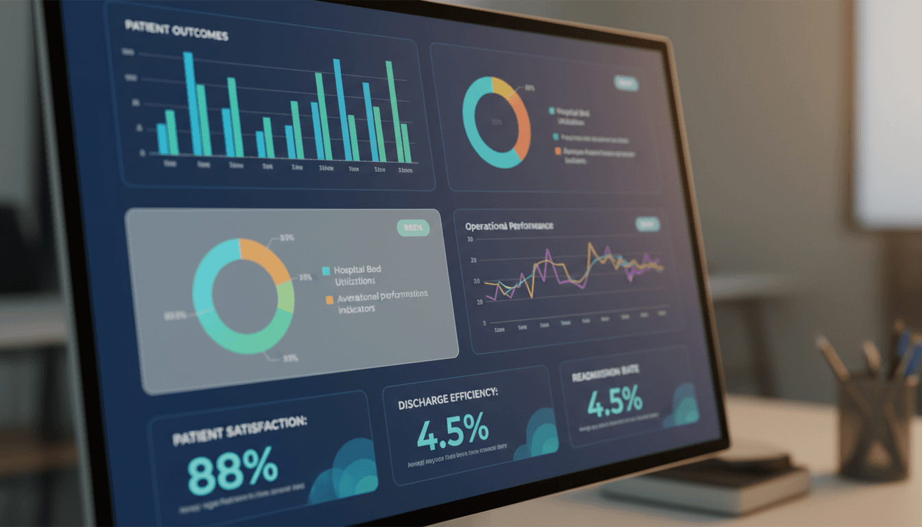 Healthcare IT software dashboard with patient outcome analytics